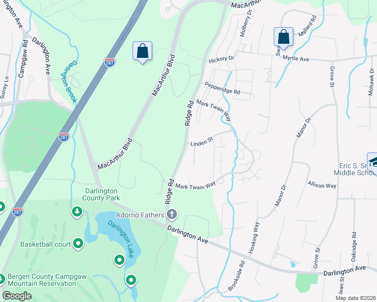 map of restaurants, bars, coffee shops, grocery stores, and more near 116 Raintree Lane in Mahwah