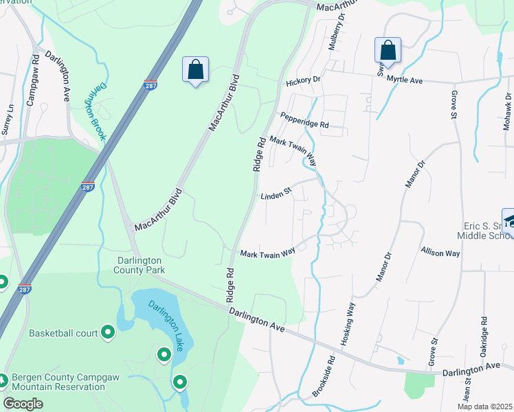 map of restaurants, bars, coffee shops, grocery stores, and more near 116 Raintree Lane in Mahwah