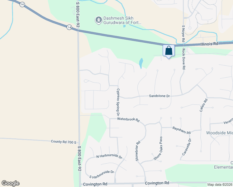 map of restaurants, bars, coffee shops, grocery stores, and more near 1624 Cypress Spring Drive in Fort Wayne