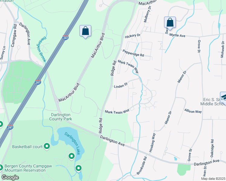map of restaurants, bars, coffee shops, grocery stores, and more near 116 Raintree Lane in Mahwah