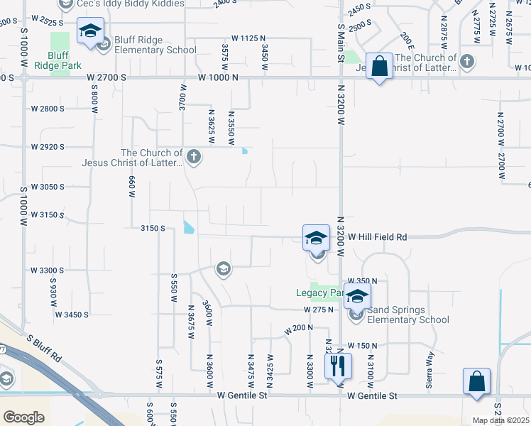 map of restaurants, bars, coffee shops, grocery stores, and more near 574 North 3450 West in Layton