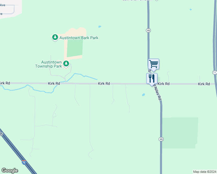 map of restaurants, bars, coffee shops, grocery stores, and more near 5731 Kirk Road in Canfield
