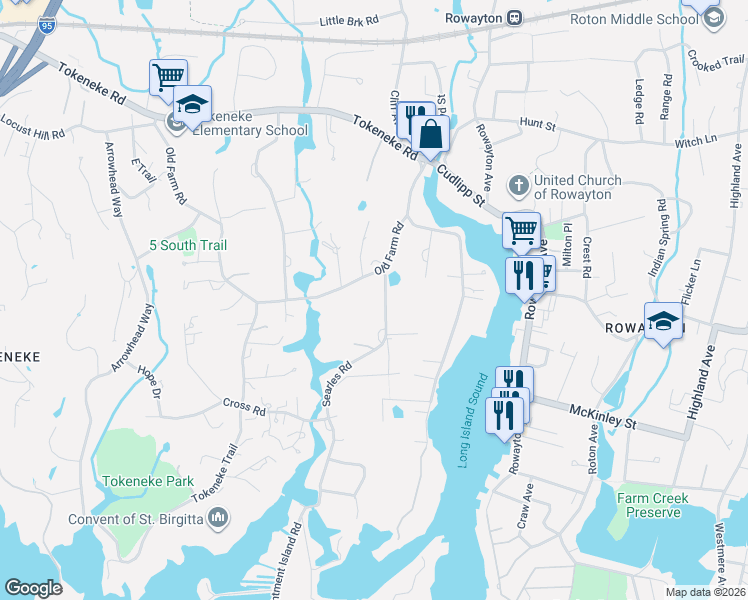 map of restaurants, bars, coffee shops, grocery stores, and more near 6 Searles Road in Darien