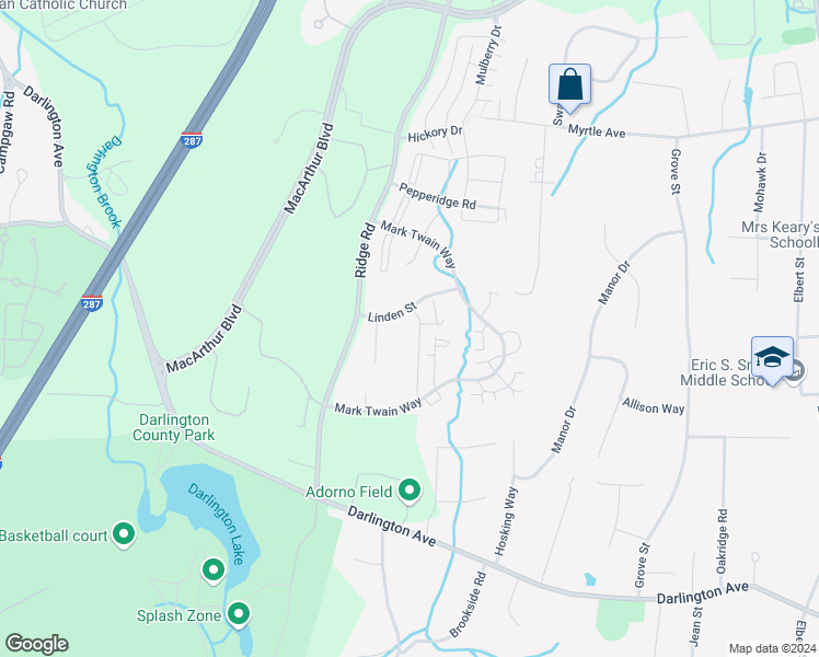 map of restaurants, bars, coffee shops, grocery stores, and more near 160 Linden Street in Mahwah