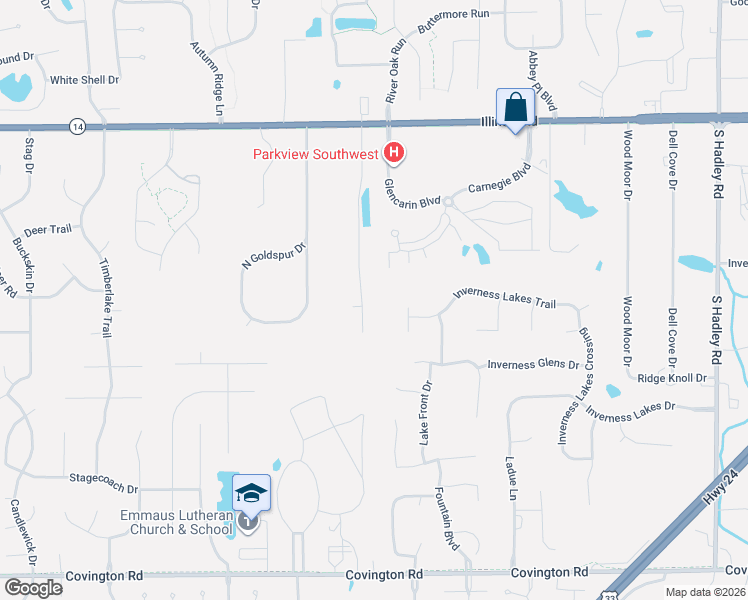 map of restaurants, bars, coffee shops, grocery stores, and more near 1731 Marietta Drive in Fort Wayne