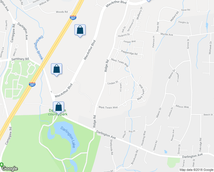 map of restaurants, bars, coffee shops, grocery stores, and more near 108 Raintree Lane in Mahwah