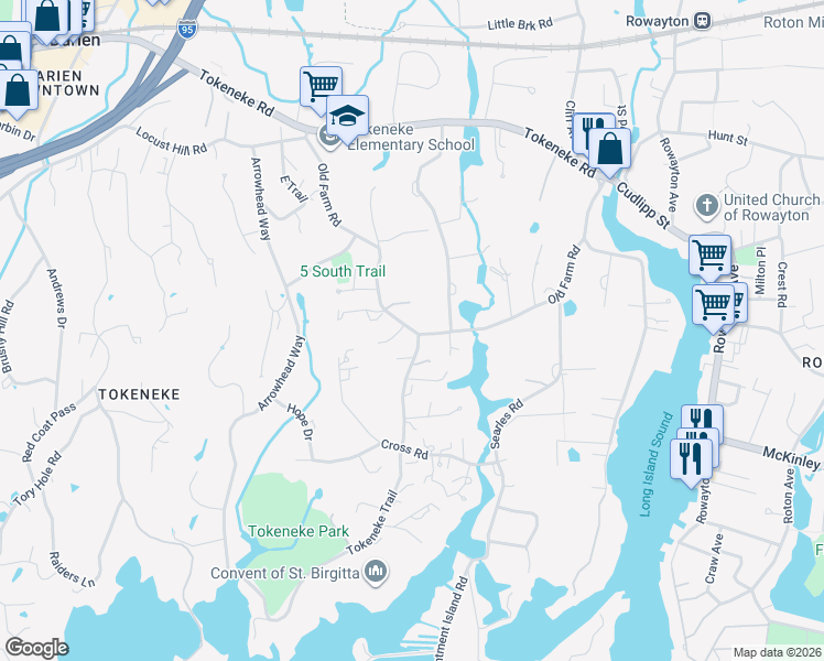 map of restaurants, bars, coffee shops, grocery stores, and more near 31 Old Farm Road in Darien