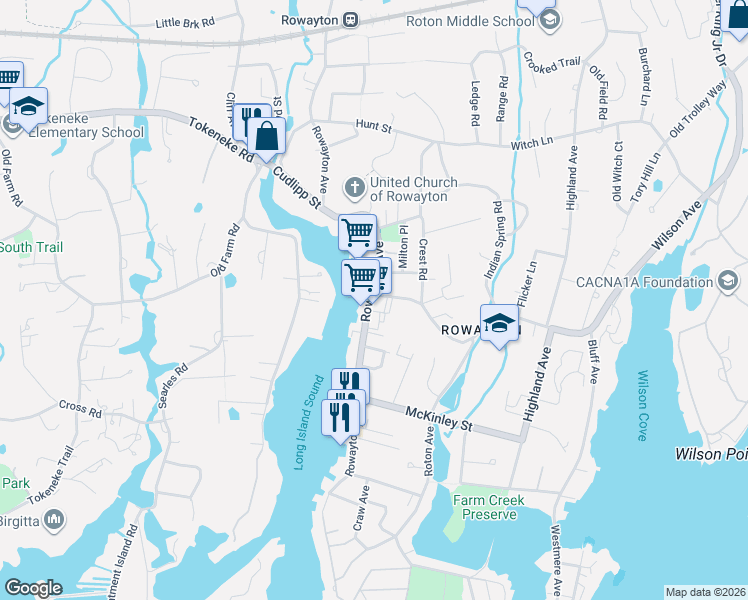 map of restaurants, bars, coffee shops, grocery stores, and more near 2 Wilson Avenue in Norwalk