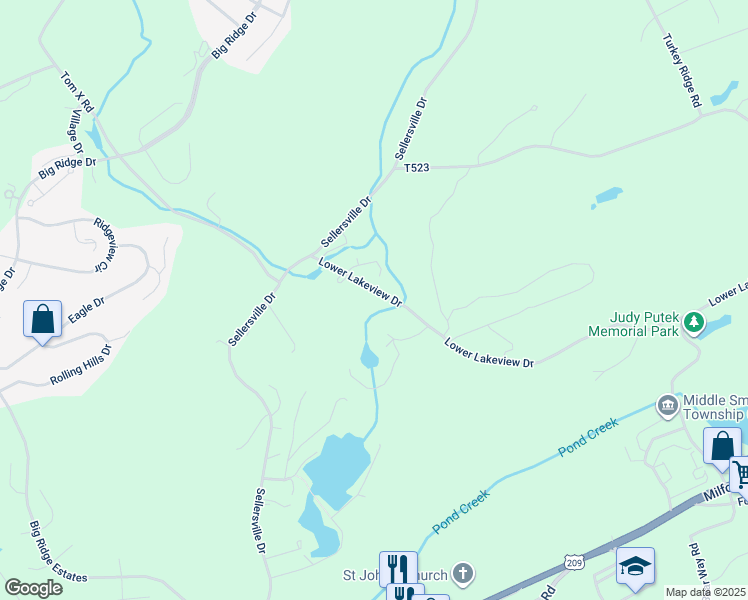 map of restaurants, bars, coffee shops, grocery stores, and more near 18 Lower Lakeview Drive in East Stroudsburg