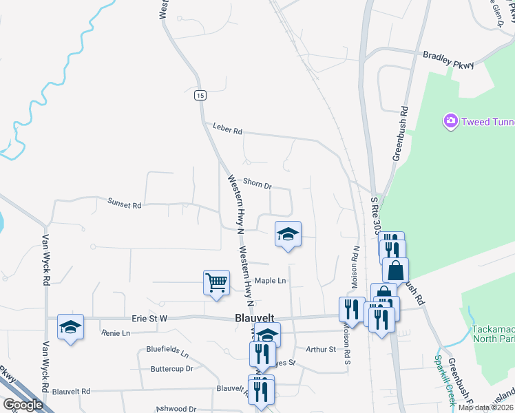 map of restaurants, bars, coffee shops, grocery stores, and more near 33 Shorn Dr in Blauvelt