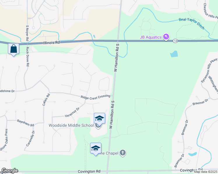 map of restaurants, bars, coffee shops, grocery stores, and more near 1727 Patriot Drive in Fort Wayne