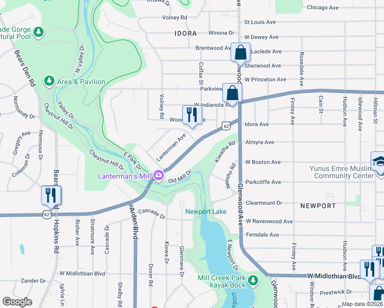 map of restaurants, bars, coffee shops, grocery stores, and more near 905 Canfield Road in Youngstown
