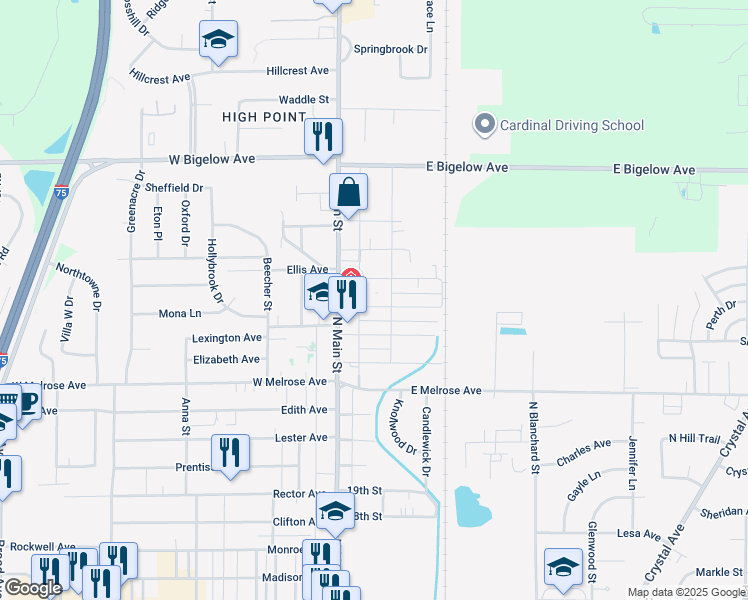 map of restaurants, bars, coffee shops, grocery stores, and more near 116 Stanley Avenue in Findlay