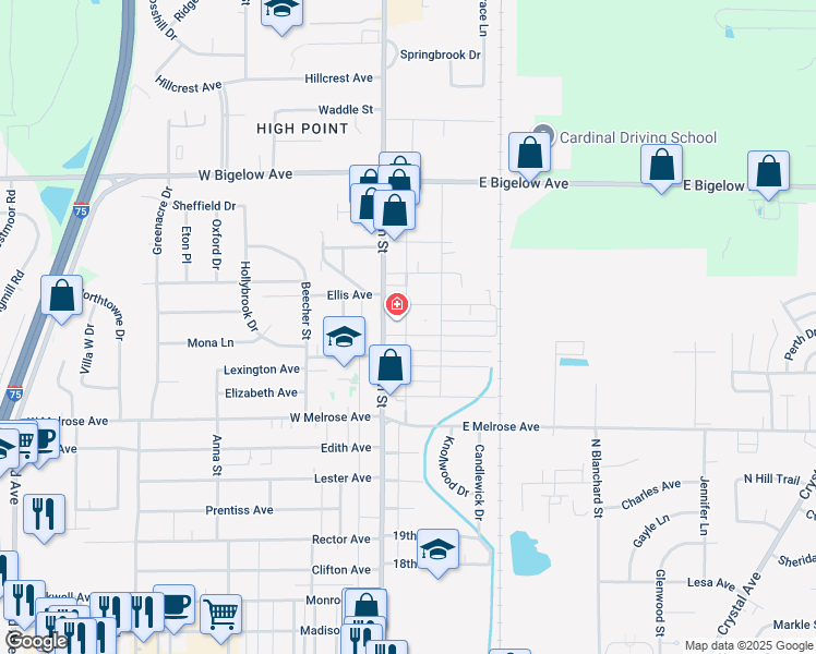map of restaurants, bars, coffee shops, grocery stores, and more near 116 Stanley Ave in Findlay