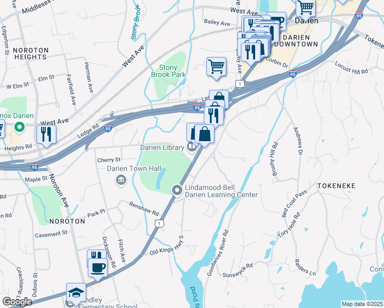 map of restaurants, bars, coffee shops, grocery stores, and more near 1441 Boston Post Road in Darien