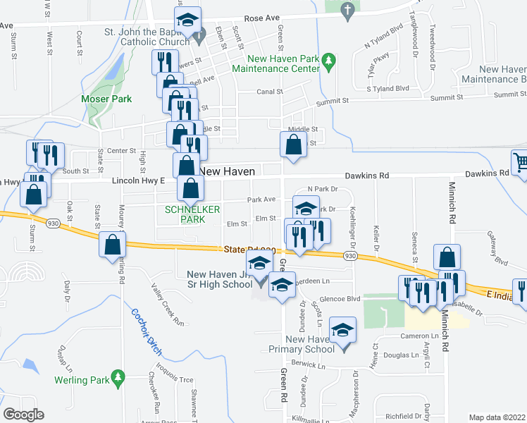 map of restaurants, bars, coffee shops, grocery stores, and more near 860 Lincoln Highway in New Haven