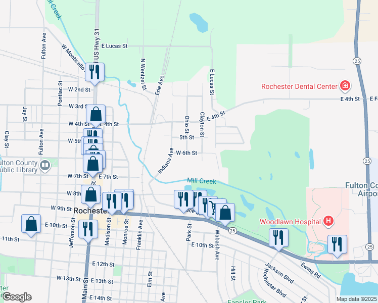 map of restaurants, bars, coffee shops, grocery stores, and more near 531 Ohio Street in Rochester
