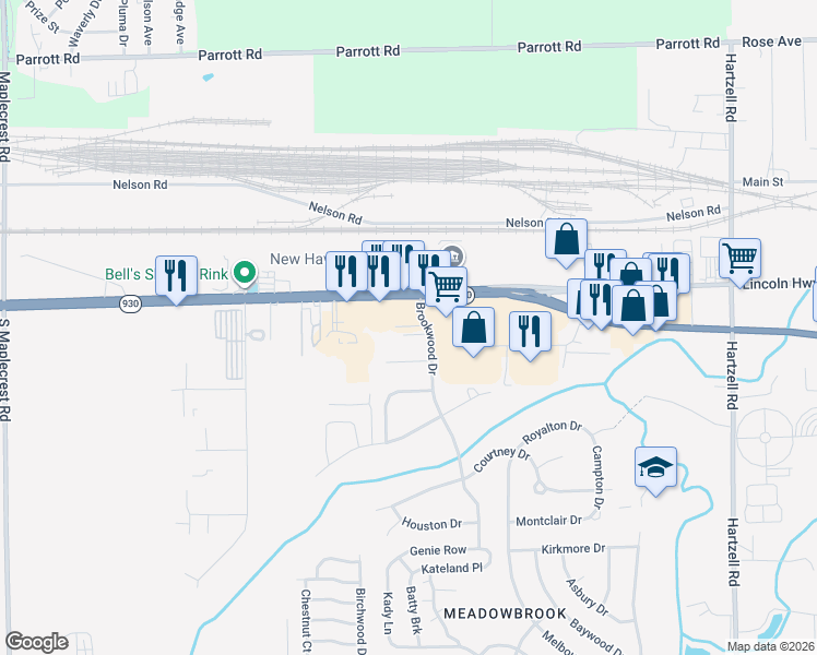 map of restaurants, bars, coffee shops, grocery stores, and more near 911 West Brookwood Court in New Haven