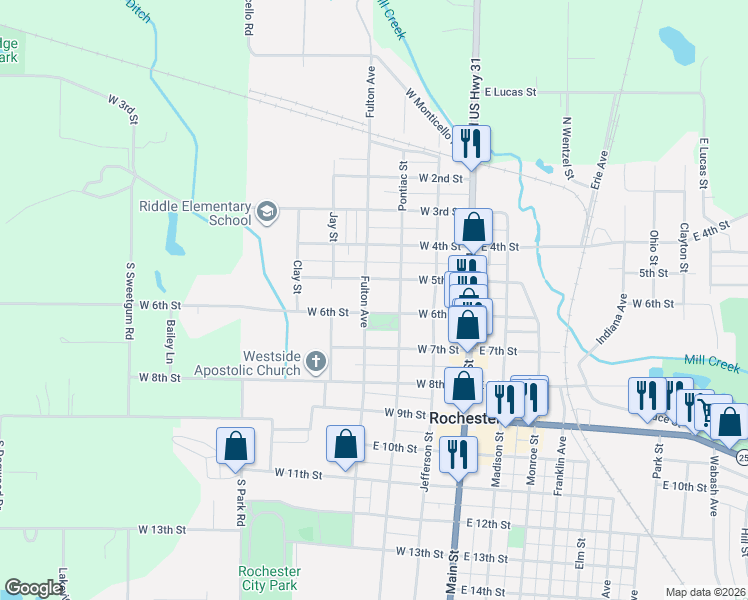 map of restaurants, bars, coffee shops, grocery stores, and more near 301-399 West 6th Street in Rochester