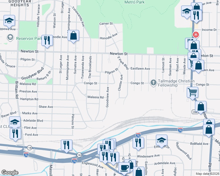 map of restaurants, bars, coffee shops, grocery stores, and more near 234 Goodview Avenue in Akron