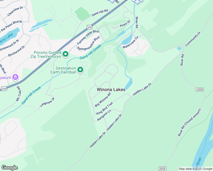 map of restaurants, bars, coffee shops, grocery stores, and more near 2051 Big Winona Road in East Stroudsburg