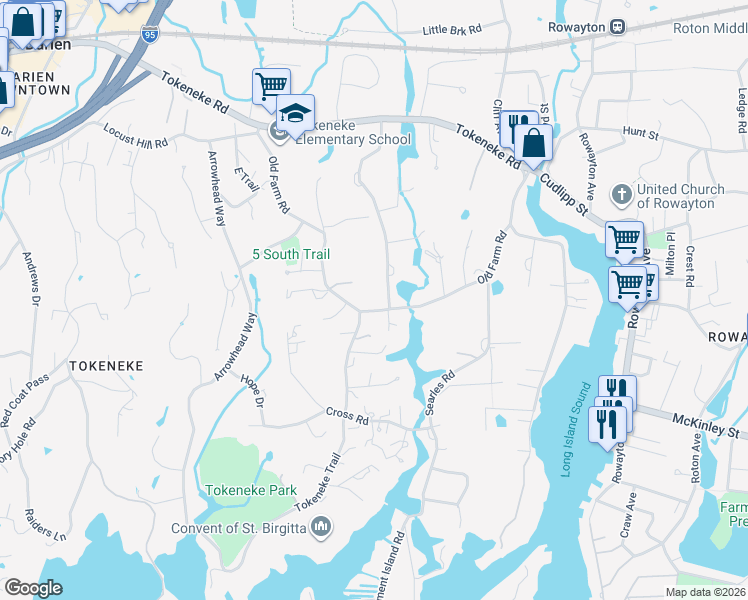 map of restaurants, bars, coffee shops, grocery stores, and more near 31 Old Farm Road in Darien