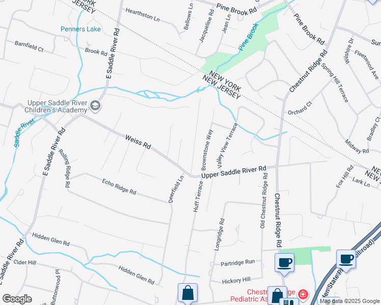 map of restaurants, bars, coffee shops, grocery stores, and more near 5 Cottage Lane in Upper Saddle River