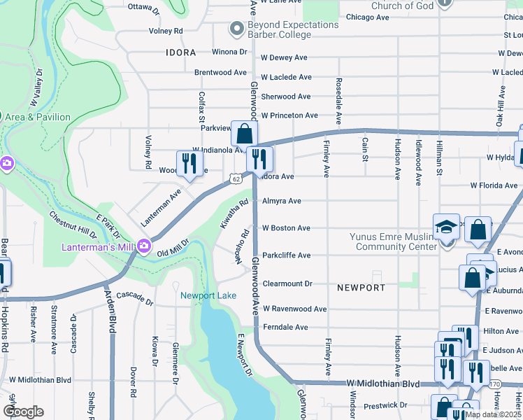 map of restaurants, bars, coffee shops, grocery stores, and more near 640 West Boston Avenue in Youngstown