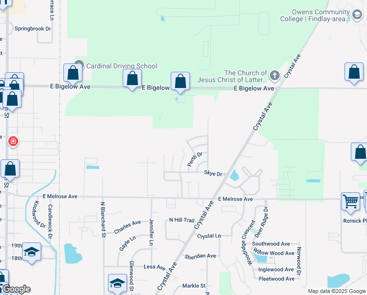 map of restaurants, bars, coffee shops, grocery stores, and more near 2412 Perth Drive in Findlay