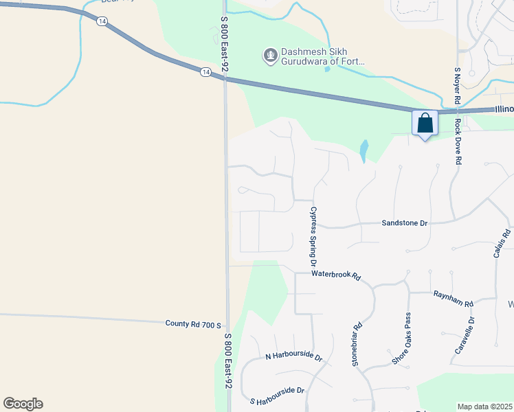 map of restaurants, bars, coffee shops, grocery stores, and more near 15268 Fenway Pass in Fort Wayne