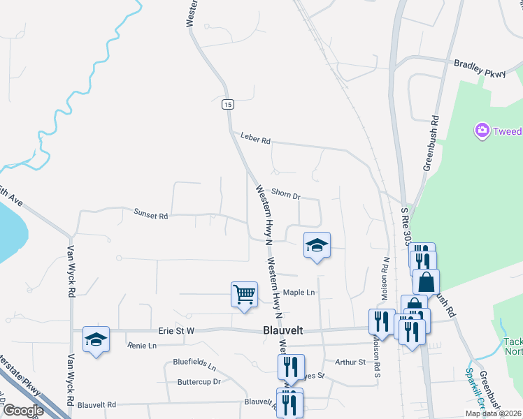 map of restaurants, bars, coffee shops, grocery stores, and more near 650 Western Highway North in Blauvelt