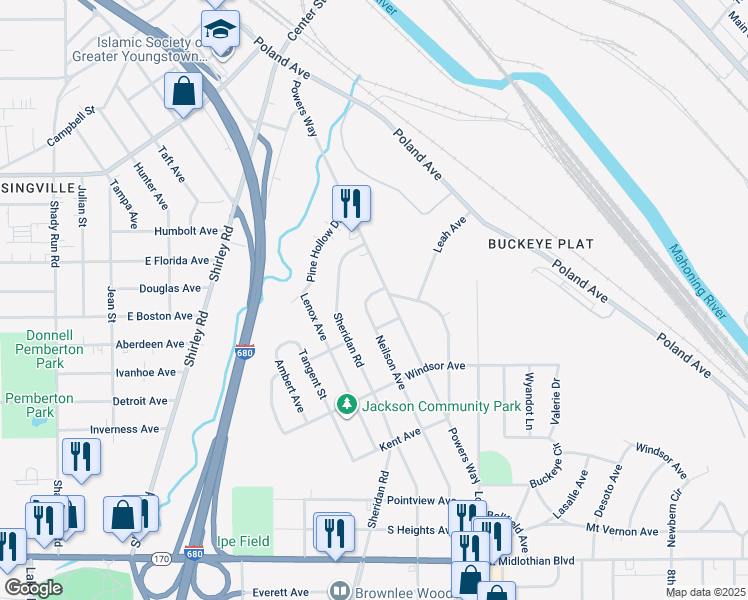 map of restaurants, bars, coffee shops, grocery stores, and more near 3317 Neilson Avenue in Youngstown