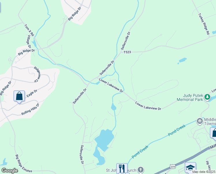 map of restaurants, bars, coffee shops, grocery stores, and more near 18 Lower Lakeview Drive in East Stroudsburg