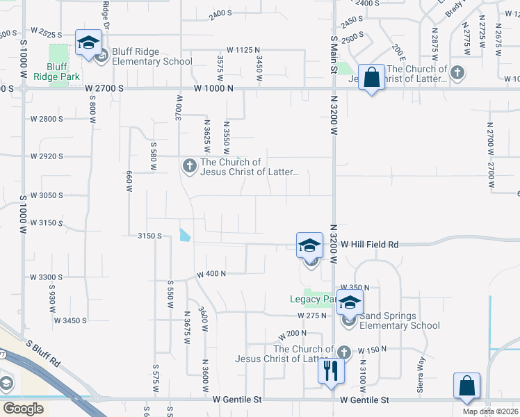 map of restaurants, bars, coffee shops, grocery stores, and more near 574 North 3450 West in Layton
