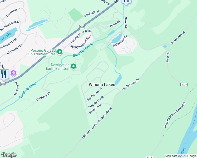 map of restaurants, bars, coffee shops, grocery stores, and more near 2170 Woodchuck Lane in East Stroudsburg