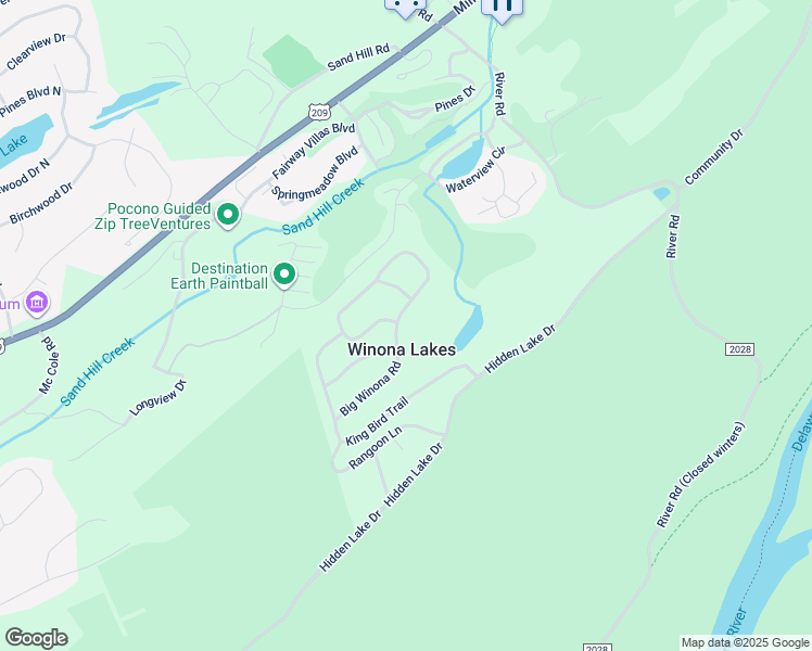 map of restaurants, bars, coffee shops, grocery stores, and more near 2052 Big Winona Road in East Stroudsburg
