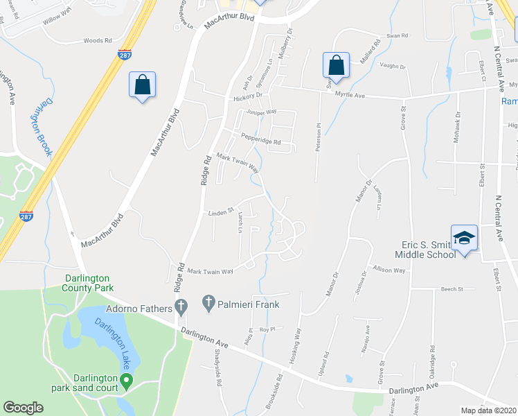 map of restaurants, bars, coffee shops, grocery stores, and more near 361 Cottonwood Way in Mahwah