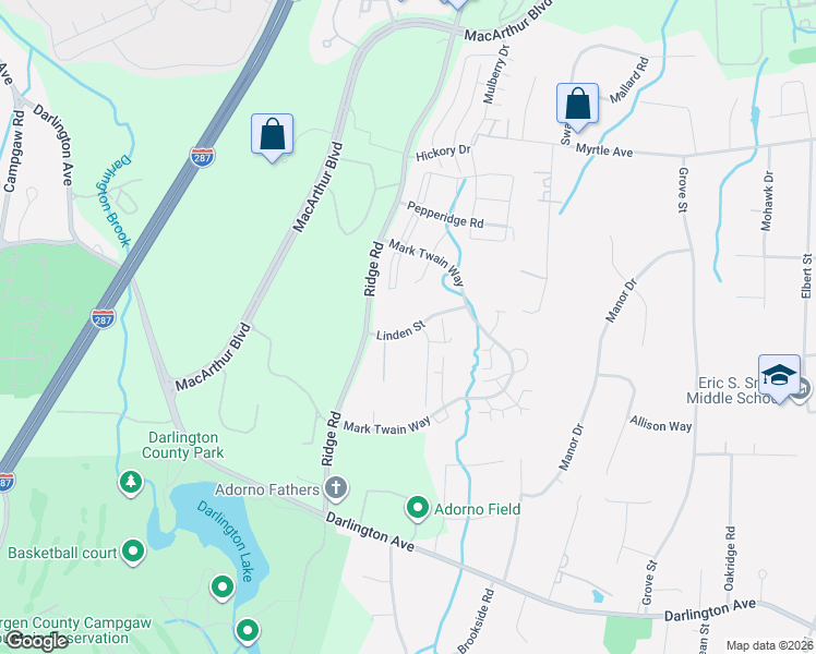 map of restaurants, bars, coffee shops, grocery stores, and more near 160 Linden Street in Mahwah