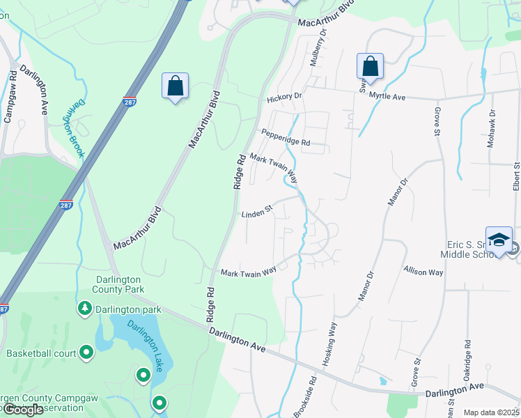 map of restaurants, bars, coffee shops, grocery stores, and more near 160 Linden Street in Mahwah