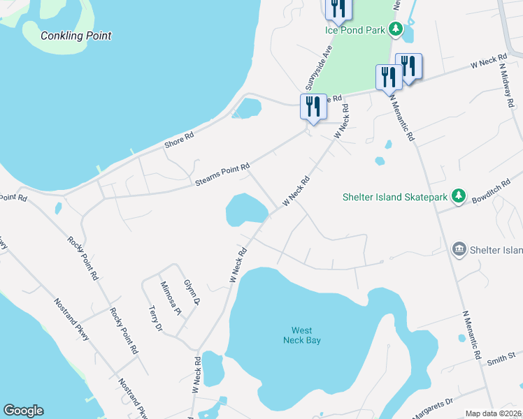 map of restaurants, bars, coffee shops, grocery stores, and more near 6 Behringer Lane in Shelter Island