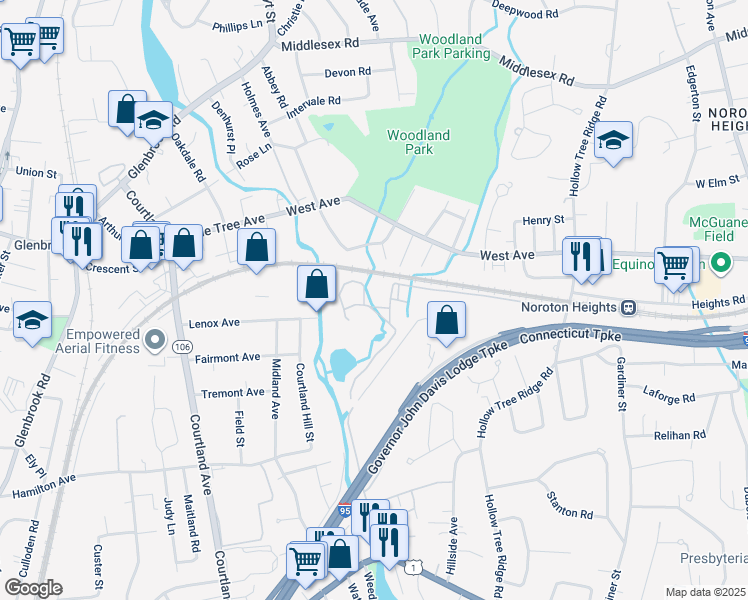 map of restaurants, bars, coffee shops, grocery stores, and more near 137 Hollow Tree Ridge Road in Darien