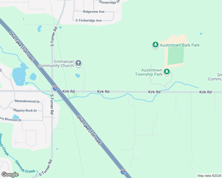 map of restaurants, bars, coffee shops, grocery stores, and more near 6350 Kirk Road in Canfield