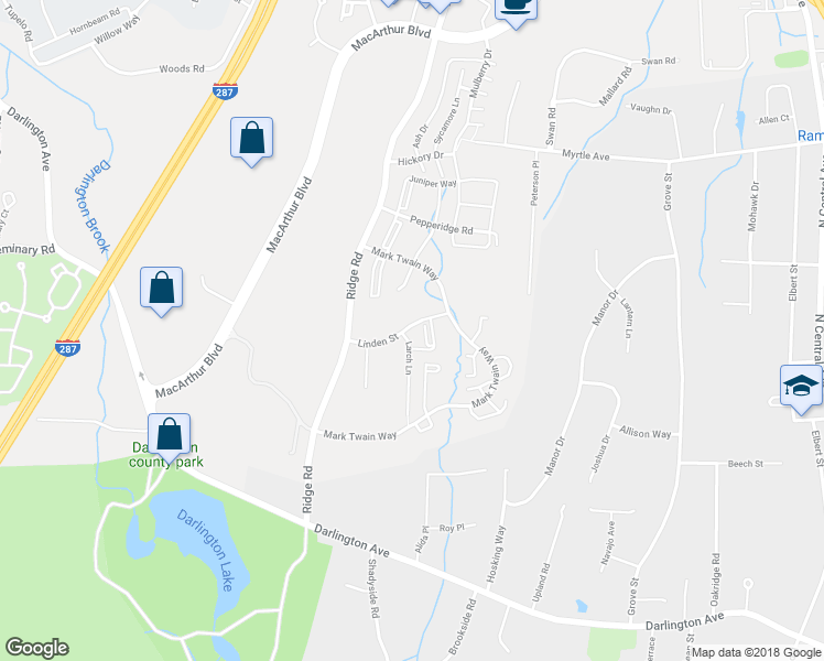 map of restaurants, bars, coffee shops, grocery stores, and more near 186 Larch Lane in Mahwah