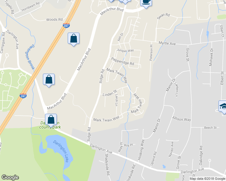 map of restaurants, bars, coffee shops, grocery stores, and more near 182 Linden Street in Mahwah