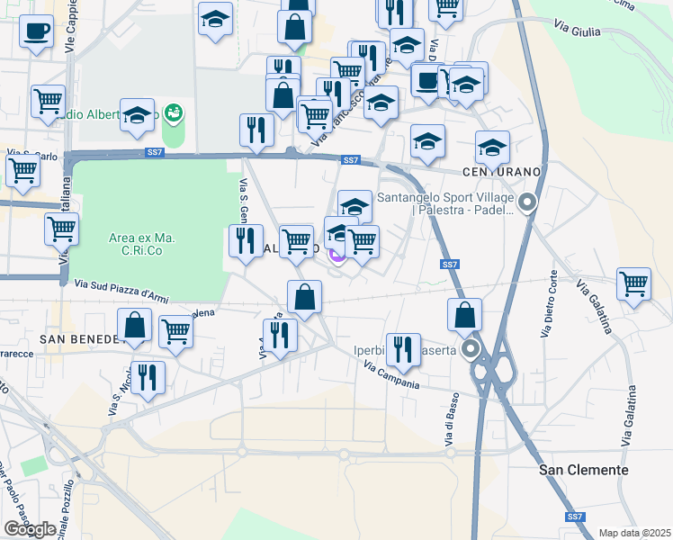 map of restaurants, bars, coffee shops, grocery stores, and more near 2 Via delle Betulle in Caserta