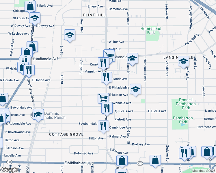 map of restaurants, bars, coffee shops, grocery stores, and more near 2901 Youngstown - Salem Road in Youngstown