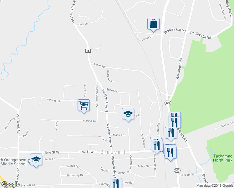 map of restaurants, bars, coffee shops, grocery stores, and more near 11 Shorn Drive in Blauvelt