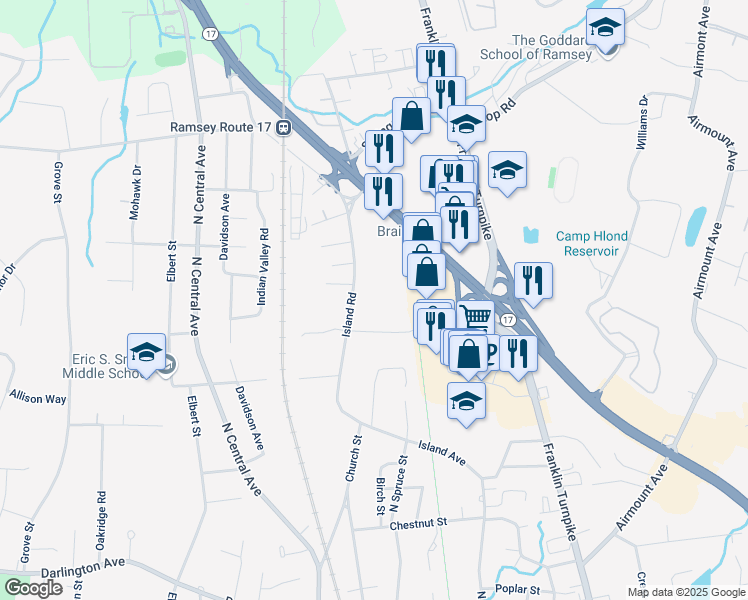 map of restaurants, bars, coffee shops, grocery stores, and more near Regency Park in Ramsey