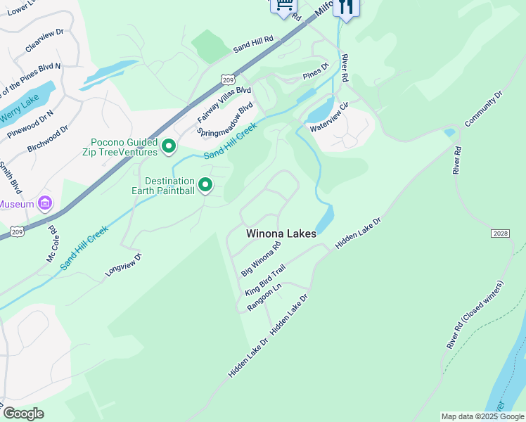 map of restaurants, bars, coffee shops, grocery stores, and more near 2165 Woodchuck Lane in East Stroudsburg
