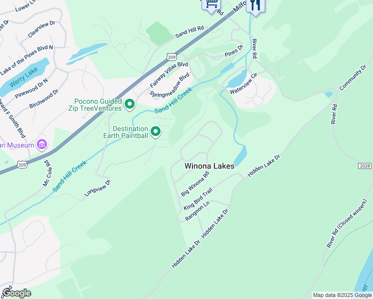 map of restaurants, bars, coffee shops, grocery stores, and more near 2135 Big Winona Road in East Stroudsburg